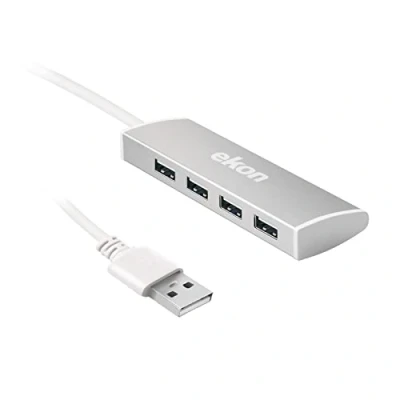 Immagine di Ekon HUB multiporta, 4 porte USB A 2.0, cavo A, per PC, laptop, mouse, cavi di ricarica, tastiere, chiavette