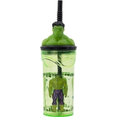 Immagine di CARTOON Bicchiere con cannuccia personaggio 3D in plastica riutilizzabile BPA Free capacità 360 ml (Hulk (1))