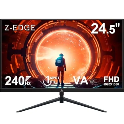 Immagine di Z Edge Monitor PC Gamer 25 Pollici 240Hz, 1ms, FreeSync, Schermo FHD 1080P con HDMI Cavo, 350cd/m², VA, HDMI2.0 * 2 &amp; DP1.4, VESA 75 75mm, sRGB 99%, 178 Angolo di visione, Inclinazione Regolabile