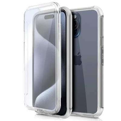 Immagine di Cool Silicone 3D Custodia per iPhone 15 Pro (Trasparente Frontale + Posteriore)