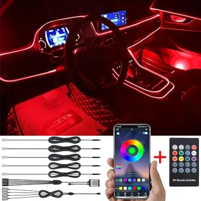 Immagine di TABEN Kit luci Atmosfera per Auto Sincronizzazione Musicale Multicolore 16 Milioni Colori 6 Metri Illuminazione Ambientale vano Piedi USB in Fibra Ottica, Telecomando RF e Controllo App Bluetooth