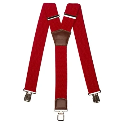 Immagine di Olata Bretelle da Uomo a Forma di Y con Pelle Marrone, Extra Larghe, 5 cm. Rosso