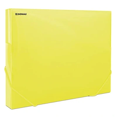 Immagine di DONAU 8545002PL 11 Scatola portadocumenti con tenditore angolare in gomma, plastica PP 700 μm, giallo trasparente per DIN A4, larghezza dorso 30 mm, ali laterali pieghevoli, ufficio e scuola