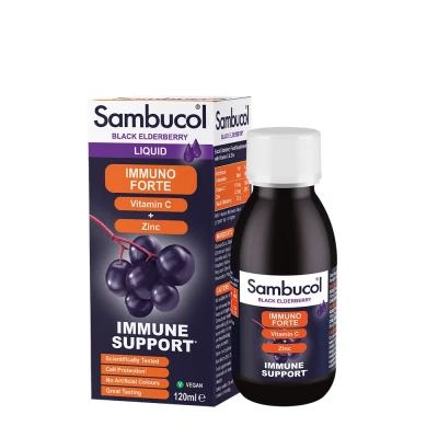 Immagine di Sciroppo con sambuco nero, vitamina C e zinco Immuno Forte, 120 ml, Sambucol