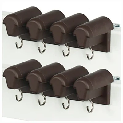 Immagine di KLEMMFLEX 4 paia di ganci per finestre marroni, stabili, regolabili, senza fori, appendere e rullo bambù alla finestra in PVC o porta del balcone