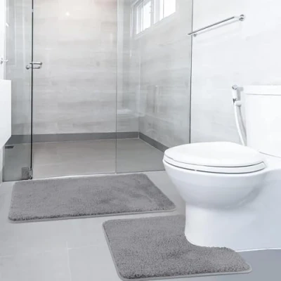 Immagine di SOANNY Set di 2 tappeti da bagno antiscivolo in microfibra spessa, 50 x 80 cm e cm, tappetino doccia bagno, grigio, assorbente, lavabile lavatrice