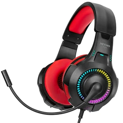 Immagine di NITHO NX200 Cuffie Gaming per PS4/PS5/Xbox One/Xbox Series XS/PC/Mobile/Tablet, Microfono Cardioide Pieghevole, Effetto Luce RGB, Jack Audio 3.5 mm Rosso