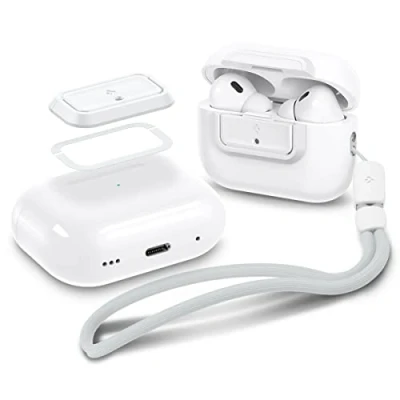 Immagine di Spigen Lock Fit M [EZ FIT], Clip protettiva con Chiusura Sicura, Compatibile Cuffie, AirPods Pro 2 (2023/2022) / (2019) e cinturino Bianco