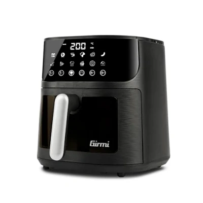 Immagine di Girmi FG78 Friggitrice ad Aria con Finestra &quot;Ecofrit Black&quot;, 6 Lt, 12 Programmi, 1500 W, Display Digitale, BPA/PFOA Safe, Luce Interna,Vassoio Antiaderente, Ricettario Incluso, Nero