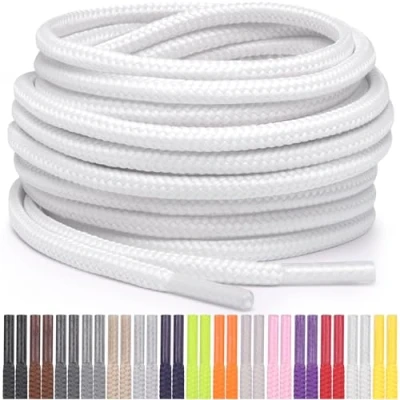 Immagine di Miscly Lacci Rotondi per Scarpe, Sneaker e Stivali, Disponibili in Diverse Lunghezze Colori (Bianco, 183 cm)