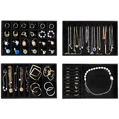 Immagine di ProCase Set di 4 contenitori per gioielli, impilabili, organizzatore collane, bracciali, orecchini, anelli, orologi, colore nero
