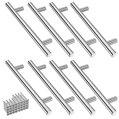 Immagine di Mesybveo 8 Pezzi Maniglie per Mobili da Cucina in Acciaio Inossidabile Argento, Armadio Distanza Fori 120mm, Aniglie con 32 Viti, Design Rotondo, Cassetti, Armadi, Armadietti