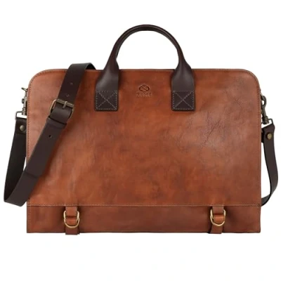Immagine di Time Resistance Valigetta in pelle per laptop Attache Case Messenger Bag uomini e donne (marrone)