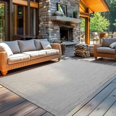 Immagine di Carpetsale24 Tappeto esterno resistente alle intemperie monocolore in tessuto piatto, da cucina per balcone, giardino, terrazza Grigio 80 x 150 cm
