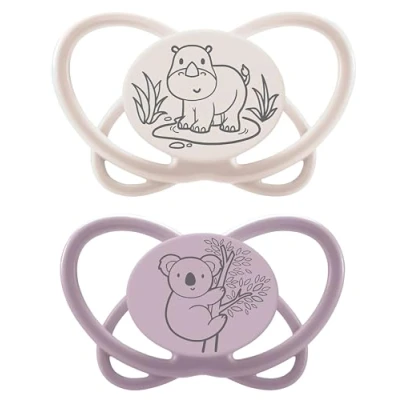 Immagine di NIP Butterfly: ciuccio delicato sulla pelle e sui denti, tettarella piatta, morbido flessibile, disco extra leggero traspirante, senza BPA, sostenibile, con scatola, 5 18 mesi, beige/viola