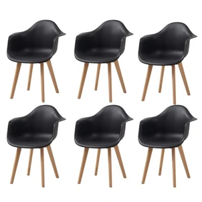 Immagine di HJhomeheart Set di 6 Sedie da Pranzo con Braccioli, Design Moderno, Gambe in Legno Faggio, Cucina Scandinave (Nero)