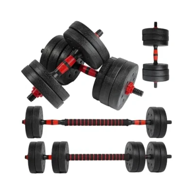 Immagine di unycos Manubri Regolabili con Esercizi E Book, Barra, Dischi 15 kg, Set di Pesi Tubo Collegamento per Uomini/Donne, Palestra in Casa (Red Transformer)