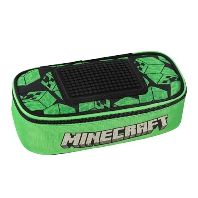 Immagine di MINECRAFT Astuccio Scuola Ovale Ufficiale Minecraft, Ideale per Riporre la Cancelleria, con Divisorio Interno Passanti Elastici, Chiusura a Zip, e Pixel Personalizzarlo, 22x5Hx7 cm