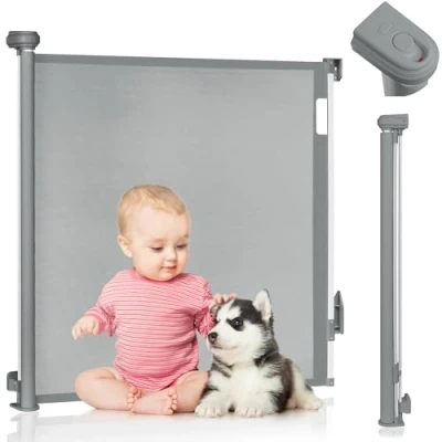 Immagine di LIONELO THEA Cancelletto di sicurezza retraibile regolabile per montaggio su porte, scale, corridoi, apertura fino a 140 cm, barriera Tenda retrattile bambini, 3 kit