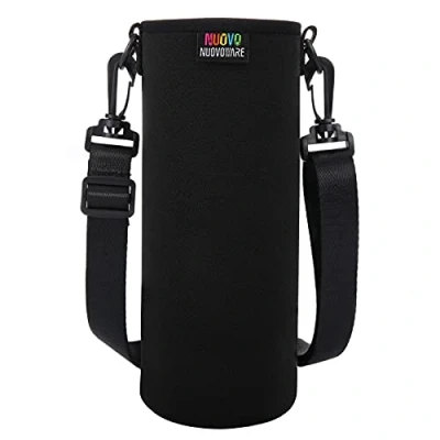 Immagine di Nuovoware Custodia Bottiglia, Porta Bottiglia Acqua in Neoprene con Tracolla Regolabile 76 150 cm, Diametro 7.5 Accessori Bambini per Acqua, Latte, Thermos, Lattine Nero
