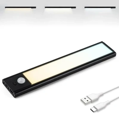 Immagine di Brendz Luce Armadio LED con Sensore di Movimento, 20 cm, 3 Temperature Colore, Dimmerabile, Magnetica Ricaricabile Led, Notturna, Lampada per Armadio, Nero