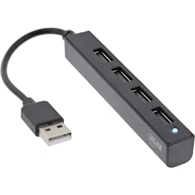 Immagine di InLine® Hub USB 2.0 A 4 porte, maschio femmina, cavo 15 cm, design sottile, nero