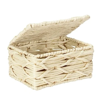 Immagine di Wenko Scatola da Bagno Vabriano, Piccola Cesta Portaoggetti in Rete di Carta, per e Ufficio, 19 x 9 14 cm, Stile Boho Alla Moda, Beige