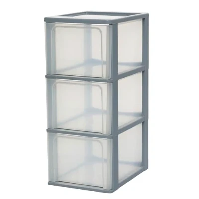 Immagine di Iris Ohyama Cassettiera in Plastica, Portaoggetti, 3 Cassetti Grandi, Grigio, Apertura Facile, Formato A4, A5 e A6, Organizzatore, Per Ufficio, Scuola, Cartoleria, Senza BPA, Contenitore, OCH 2300