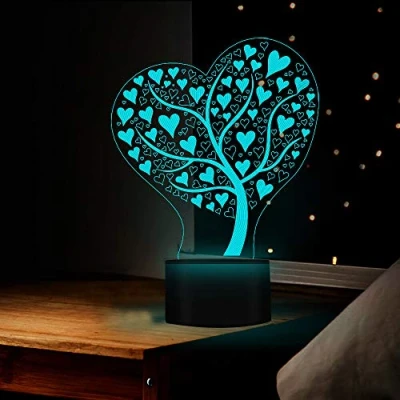 Immagine di Jinson well 3D Amore Cuore Luce Notturna LED Lampada Ottica Notte Illusione 7 Cambio Colore Scrivania Decorazione Lampade con Acrilico USB Giocattolo