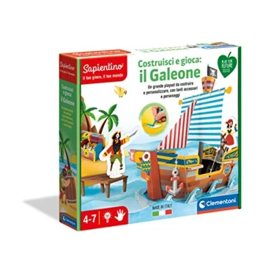Immagine di Clementoni Sapientino Costruisci e Gioca: Il Galeone dei Pirati Gioco educativo 5 Anni (Versione in Italiano), Cartone 100% Riciclato, Play for Future Made Italy, Multicolore, 16317