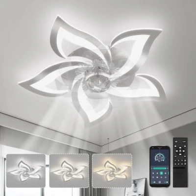 Immagine di YUNLONG Lampadario con Ventilatore da Soffitto Silenzioso Cromo Luce e Telecomando Motore DC Reversibile Memoria Dimmerabile Pale 6 Velocità