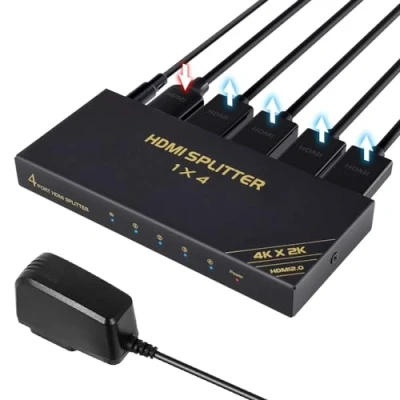 Immagine di TCNEWCL 4K 60 Hz HDMI Splitter 1 in 4 Out, 1080P 120Hz Sdoppiatore Duplicatore Display Duplicato/Mirror Schermo su Schermi, 2.0 Supporta 3D HDCP 2.3 RGB YUV4:4:4