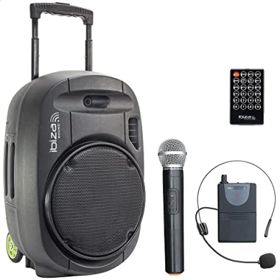 Immagine di Ibiza PORT12VHF MKII Altoparlante portatile 12&quot;/700W MAX con 2 microfoni (VHF), telecomando e custodia per accessori Bluetooth, USB, SD autonomia da 5 a 7 ore