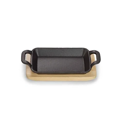 Immagine di ECHTWERK Piatto da portata in ghisa, Ciotola portata, Mini pirofila con tagliere, Già cotta, Adatta per forno, barbecue e grill, Ideale cucinare servire, Ø 10 cm