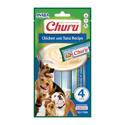 Immagine di INABA Churu Snack per Cani Cremoso al Pollo e Tonno 1 Pack (4 Stick x 16gr) Premietti Cane Ipocalorici, Morbidi Deliziosi, Cibo Senza Conservanti o Coloranti Artificiali, Grain Free