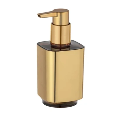 Immagine di WENKO Dispenser sapone Auron oro, dosatore di riempibile per liquido e lozione, in pregiata plastica con superficie cangiante color 7 x 16,5 8 cm, capienza 300 ml