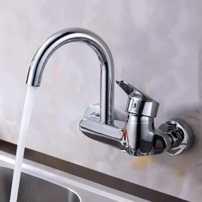 Immagine di JQFDD Rubinetto Lavello Cucina a Muro,Rubinetti Girevole Ottone Fredda e Calda,Miscelatore Monocomando per da Cucina,Rubinetti Lavelli Muro,A