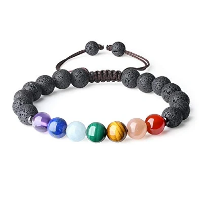 Immagine di COAI Bracciale Regolabile Unisex con Pietre dei 7 Chakra e Perle Mala Benefiche Naturali in Pietra Lavica