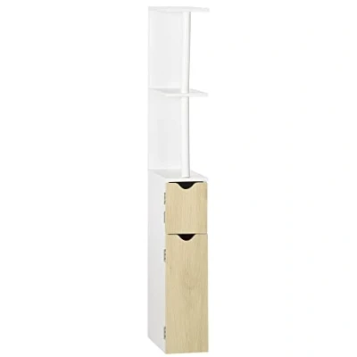 Immagine di kleankin Colonna Bagno con 2 Ripiani e Armadietti, Mobile Alto Salvaspazio in MDF, 15.2x29.8x118cm, Bianco Legno