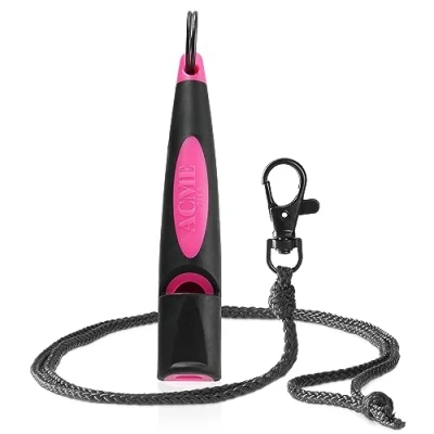 Immagine di ACME Fischietto per cani n. 210,5 (aggiornamento 2023) con nastro pipa in nero opaco Alpha ideale richiamare Ampia portata standard di frequenza (Black/DG Pink)