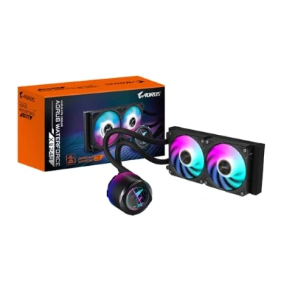 Immagine di GIGABYTE AORUS WATERFORCE X II 240 AIO Liquid CPU Cooler Ventole ARGB 2x120mm display LCD a colori completo meccanismo di bloccaggio magnetico DAISY CHAIN compatibile con Intel LGA 1700 e AMD AM