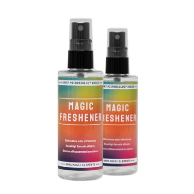Immagine di Bama Magic Freshener Confezione doppia, deodorante biodegradabile per scarpe e tessuti, efficace a lunga durata, dermatologicamente testato, pH neutro, 2 x 100 ml, trasparente, 200 ml