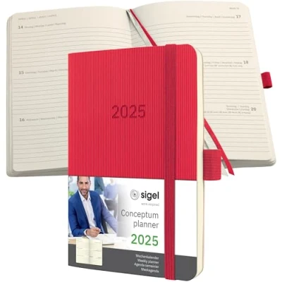 Immagine di SIGEL C2535 Conceptum Agenda settimanale 2025, circa A6, rosso, copertina flessibile, 2 pagine = 1 settimana, 176