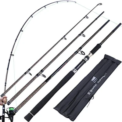 Immagine di Sougayilang canna da pesca alla carpa, in fibra di carbonio, portatile a 4/5 sezioni con manico EVA, comoda per canne carpa d&#039;acqua salata o dolce 4
