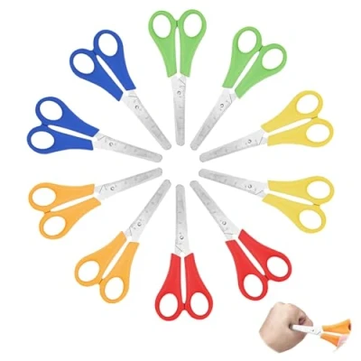 Immagine di Newpop 10 Pezzi Forbici Punta Arrotondata Bambini, Scuola Elementare, Forbice con Scala, Kids Scissors Bulk Set, Forbicine per Apprendimento (13 cm, 5 Colori)