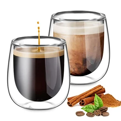 Immagine di glastal 2 * 100ml (4oz) Tazza Caffè Doppio Vetro Borosilicato,Bicchieri da Espresso a Doppia Parete Trasparente,Tazzine per Tè,