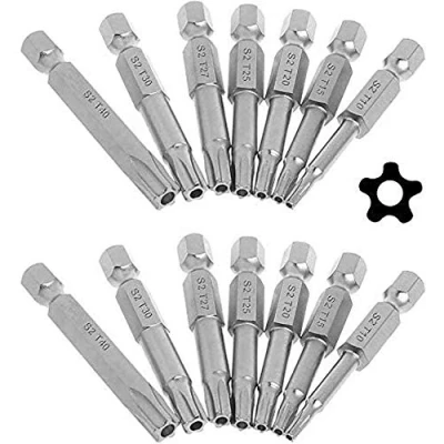 Immagine di Bestgle 2 set di 7 punte esagonali Torx a stella 5 punti cacciavite T10 T40 sicurezza magnetica anti manomissione testa bit 50 mm