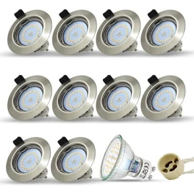 Immagine di HiBay 10 Faretti LED da Incasso per Cartongesso 220V GU10 Lampade 5W Bianco Caldo 3000K Soffitto Interni Acciaio Inossidabile Luce Rotonda Portalampada