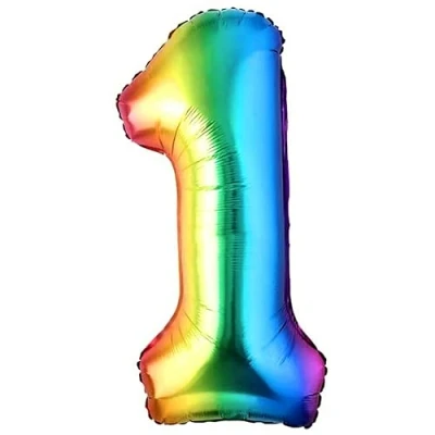 Immagine di Palloncino 1 Compleanno Numero Gigante Multicolore Metallizzato, XXL di 100 cm. Decorazione Compleanno. ad Aria o Elio.