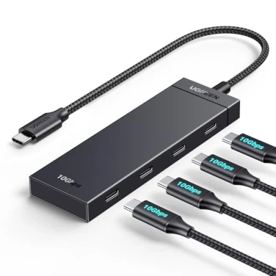 Immagine di UGREEN 10Gbps Hub USB C 3.2 Gen 2 a 4 Porte Adattatore Compatibile con iPhone 16 Plus Pro Max MacBook Air iMac XPS iPad Surface Galaxy S24 Cavo 30CM